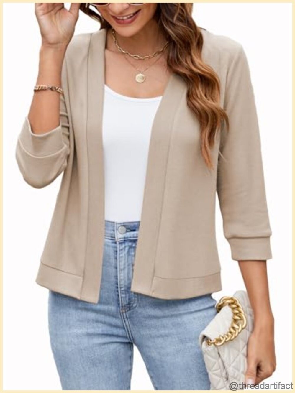 Womens 3/4 Sleeve Cropped Cardigan Open Front Bolero Shrug Lightweight Rayon